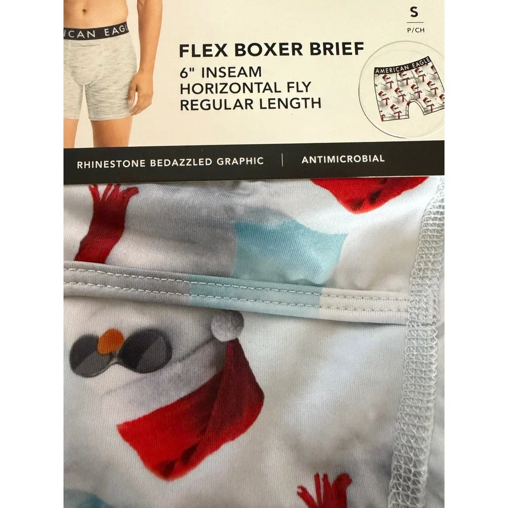 American Eagle Men's Flex Boxer Briefs Small Snowman Rhinestone 6